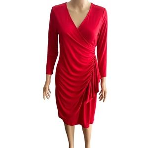 CALVIN KLEIN Ruched Ruffled Faux-Wrap Dress